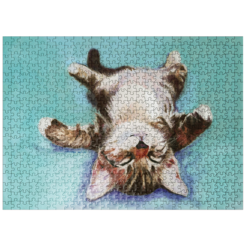 puzzleplate Relaxed Kitten on Turquoise Background 500 Jigsaw Puzzle