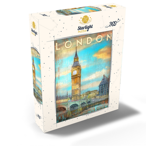 Vintage London Big Ben Artwork - Retro Travel Poster Style 300 Jigsaw Puzzle box view2