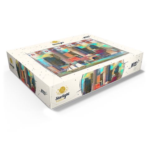 Vintage Boston Harbor Skyline - Patriotic Retro City Art 1000 Jigsaw Puzzle box view1