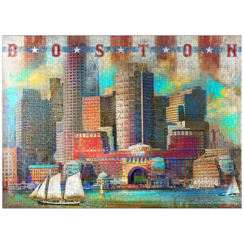 puzzleplate Vintage Boston Harbor Skyline - Patriotic Retro City Art 1000 Jigsaw Puzzle