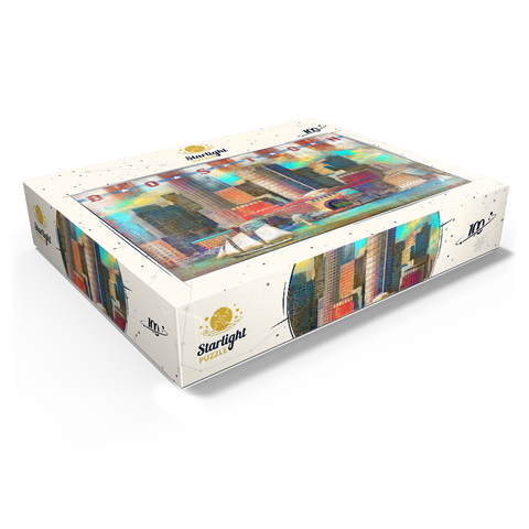 Vintage Boston Harbor Skyline - Patriotic Retro City Art 100 Jigsaw Puzzle box view1