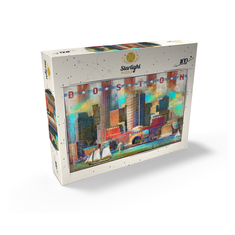 Vintage Boston Harbor Skyline - Patriotic Retro City Art 100 Jigsaw Puzzle box view2