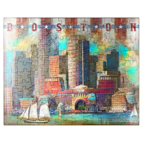puzzleplate Vintage Boston Harbor Skyline - Patriotic Retro City Art 100 Jigsaw Puzzle