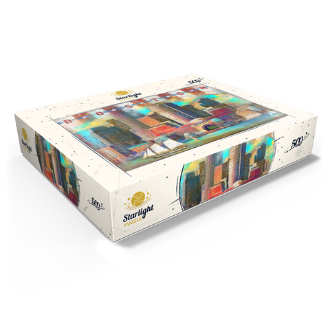 Vintage Boston Harbor Skyline - Patriotic Retro City Art 500 Jigsaw Puzzle box view1