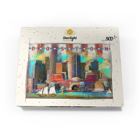 Vintage Boston Harbor Skyline - Patriotic Retro City Art 500 Jigsaw Puzzle box view3