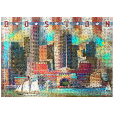 puzzleplate Vintage Boston Harbor Skyline - Patriotic Retro City Art 500 Jigsaw Puzzle