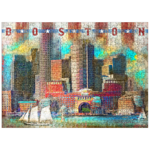 puzzleplate Vintage Boston Harbor Skyline - Patriotic Retro City Art 500 Jigsaw Puzzle