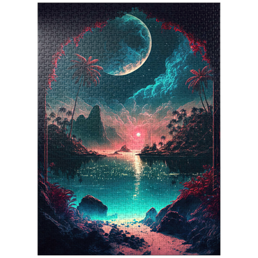 puzzleplate Moonlit Tropical Bay with Reflective Waters 1000 Jigsaw Puzzle