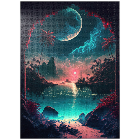 puzzleplate Moonlit Tropical Bay with Reflective Waters 1000 Jigsaw Puzzle