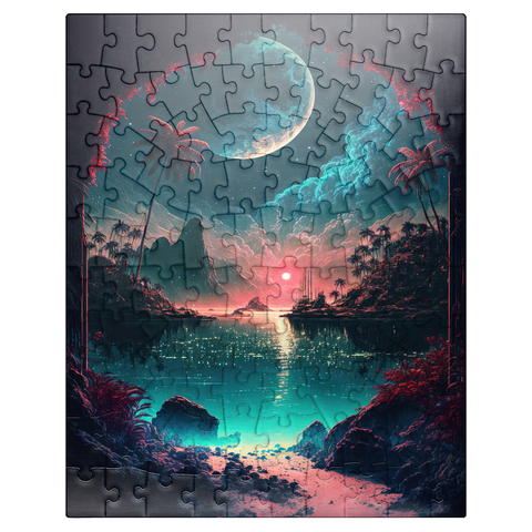 puzzleplate Moonlit Tropical Bay with Reflective Waters 100 Jigsaw Puzzle