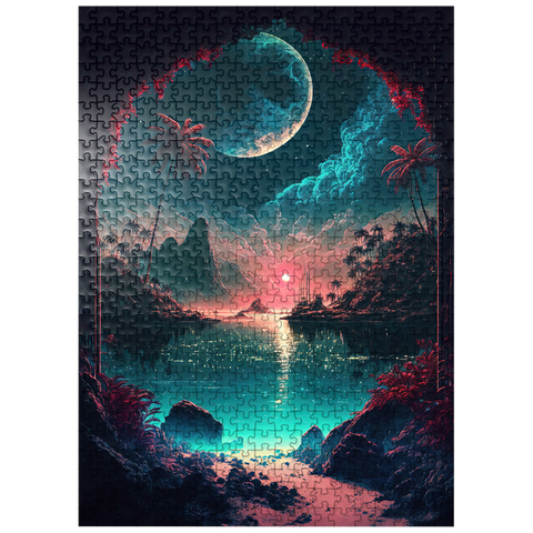 puzzleplate Moonlit Tropical Bay with Reflective Waters 500 Jigsaw Puzzle