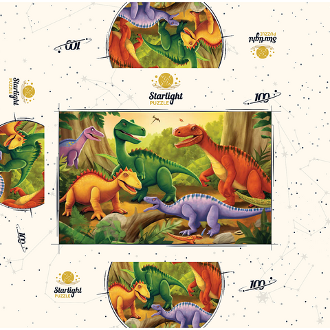 Colorful Dinosaur Scene - Vibrant Prehistoric Illustration 100 Jigsaw Puzzle box 3D Modell