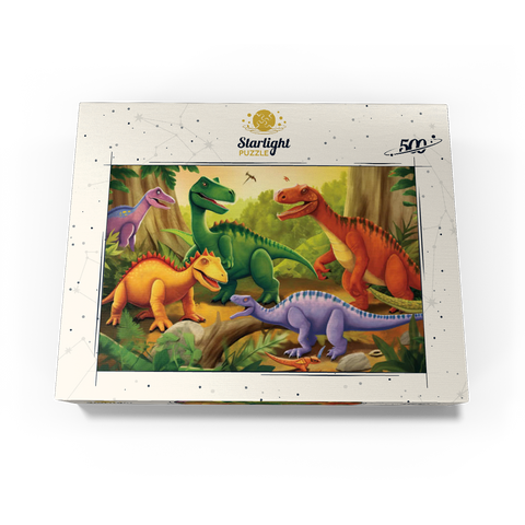 Colorful Dinosaur Scene - Vibrant Prehistoric Illustration 500 Jigsaw Puzzle box view3