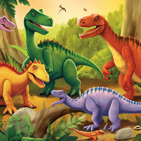 Colorful Dinosaur Scene - Vibrant Prehistoric Illustration 500 Jigsaw Puzzle 3D Modell