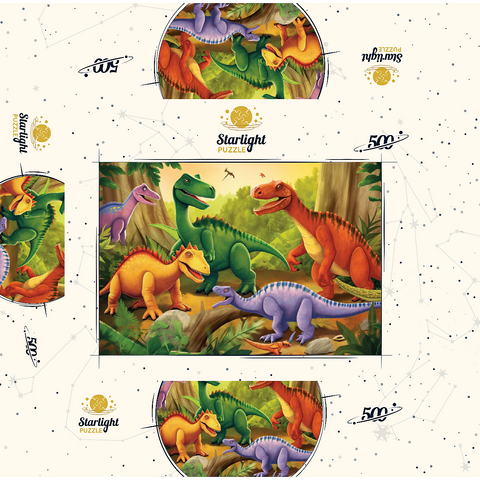 Colorful Dinosaur Scene - Vibrant Prehistoric Illustration 500 Jigsaw Puzzle box 3D Modell