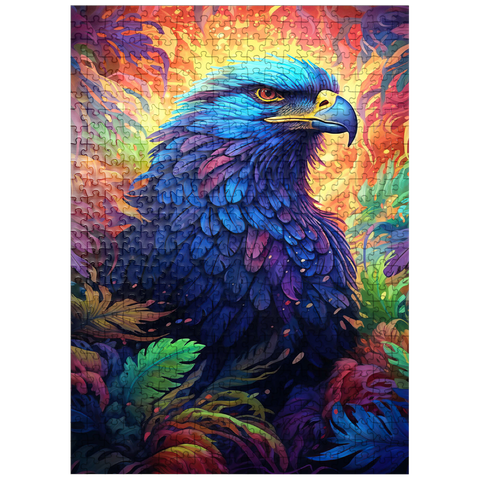 puzzleplate Majestic Blue Eagle in a Vibrant Fantasy Jungle 500 Jigsaw Puzzle