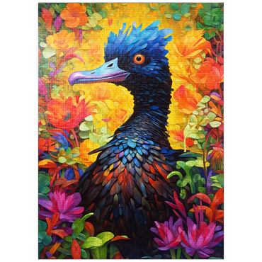 puzzleplate Exotic Blue Bird Amidst Vibrant Floral Fantasy 1000 Jigsaw Puzzle