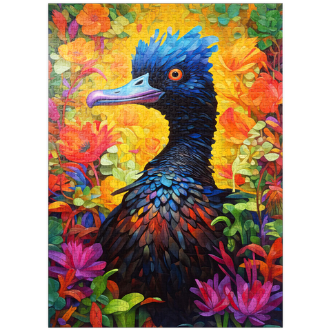 puzzleplate Exotic Blue Bird Amidst Vibrant Floral Fantasy 1000 Jigsaw Puzzle
