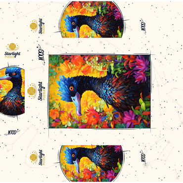 Exotic Blue Bird Amidst Vibrant Floral Fantasy 1000 Jigsaw Puzzle box 3D Modell