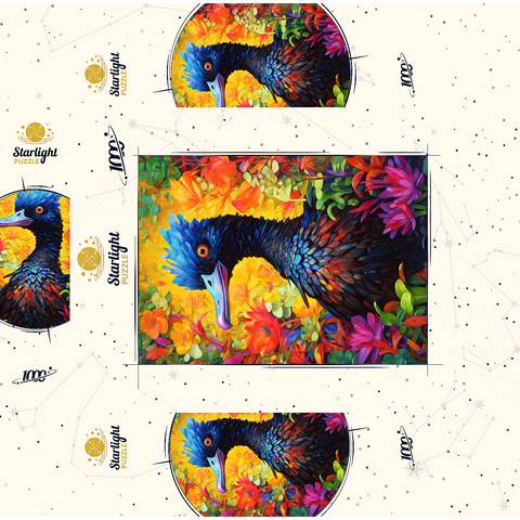 Exotic Blue Bird Amidst Vibrant Floral Fantasy 1000 Jigsaw Puzzle box 3D Modell