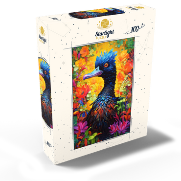 Exotic Blue Bird Amidst Vibrant Floral Fantasy 100 Jigsaw Puzzle box view2