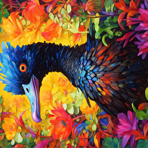 Exotic Blue Bird Amidst Vibrant Floral Fantasy 100 Jigsaw Puzzle 3D Modell