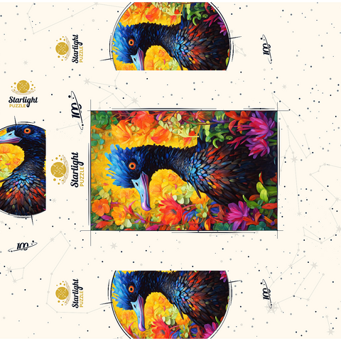 Exotic Blue Bird Amidst Vibrant Floral Fantasy 100 Jigsaw Puzzle box 3D Modell