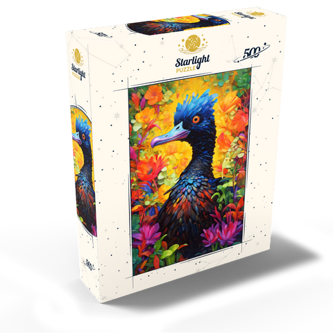 Exotic Blue Bird Amidst Vibrant Floral Fantasy 500 Jigsaw Puzzle box view2