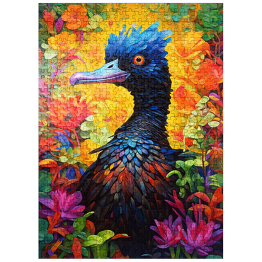 puzzleplate Exotic Blue Bird Amidst Vibrant Floral Fantasy 500 Jigsaw Puzzle