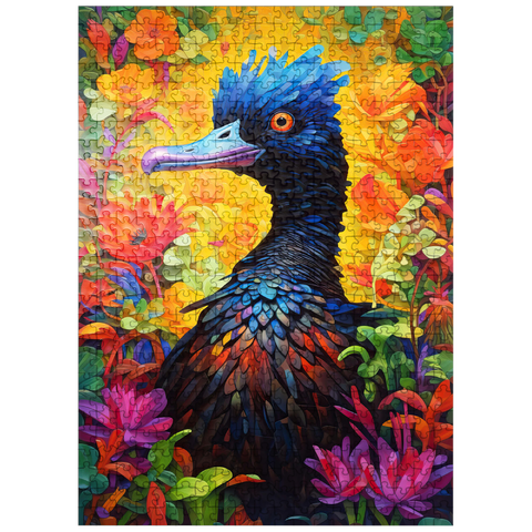 puzzleplate Exotic Blue Bird Amidst Vibrant Floral Fantasy 500 Jigsaw Puzzle