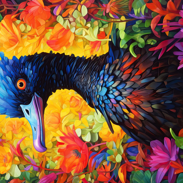 Exotic Blue Bird Amidst Vibrant Floral Fantasy 500 Jigsaw Puzzle 3D Modell