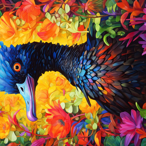 Exotic Blue Bird Amidst Vibrant Floral Fantasy 500 Jigsaw Puzzle 3D Modell