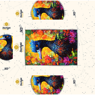 Exotic Blue Bird Amidst Vibrant Floral Fantasy 500 Jigsaw Puzzle box 3D Modell