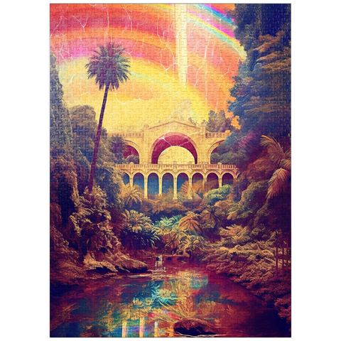 puzzleplate Enchanted Jungle Bridge with Radiant Rainbow Sky 1000 Jigsaw Puzzle