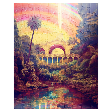 puzzleplate Enchanted Jungle Bridge with Radiant Rainbow Sky 100 Jigsaw Puzzle