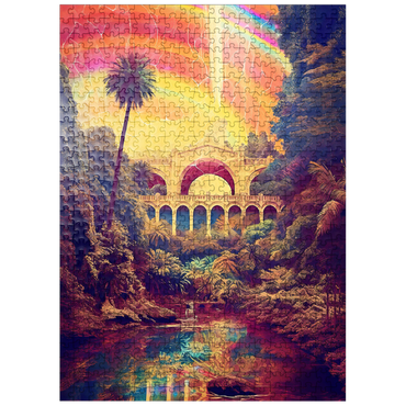puzzleplate Enchanted Jungle Bridge with Radiant Rainbow Sky 500 Jigsaw Puzzle