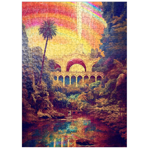 puzzleplate Enchanted Jungle Bridge with Radiant Rainbow Sky 500 Jigsaw Puzzle