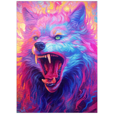 puzzleplate Fierce Multicolored Wolf with Fiery Expression 1000 Jigsaw Puzzle