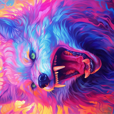 Fierce Multicolored Wolf with Fiery Expression 100 Jigsaw Puzzle 3D Modell