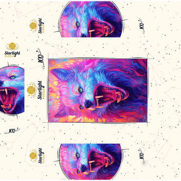 Fierce Multicolored Wolf with Fiery Expression 100 Jigsaw Puzzle box 3D Modell