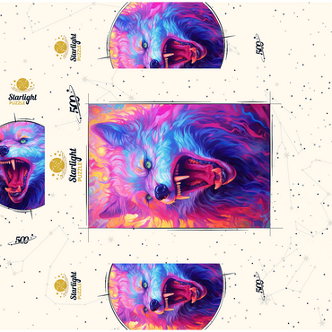 Fierce Multicolored Wolf with Fiery Expression 500 Jigsaw Puzzle box 3D Modell