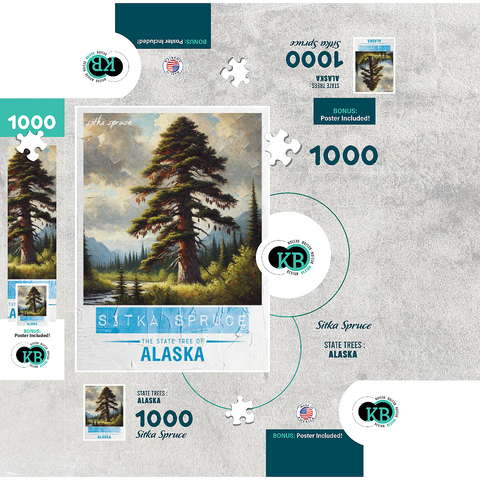 State Trees Series: Alaska, Sitka Spruce 1000 Jigsaw Puzzle box 3D Modell