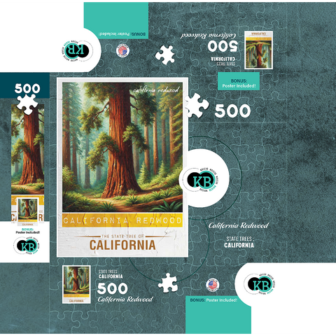 State Trees Series: California, California Redwood 500 Jigsaw Puzzle box 3D Modell