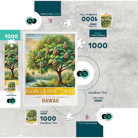 State Trees Series: Hawaii, Candlenut Tree 1000 Jigsaw Puzzle box 3D Modell