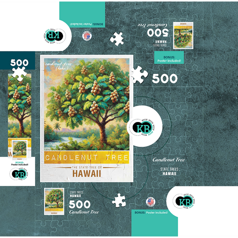 State Trees Series: Hawaii, Candlenut Tree 500 Jigsaw Puzzle box 3D Modell