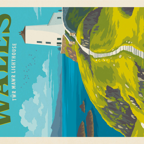 Wales: Tŵr Mawr Lighthouse, Vintage Poster 1000 Jigsaw Puzzle 3D Modell