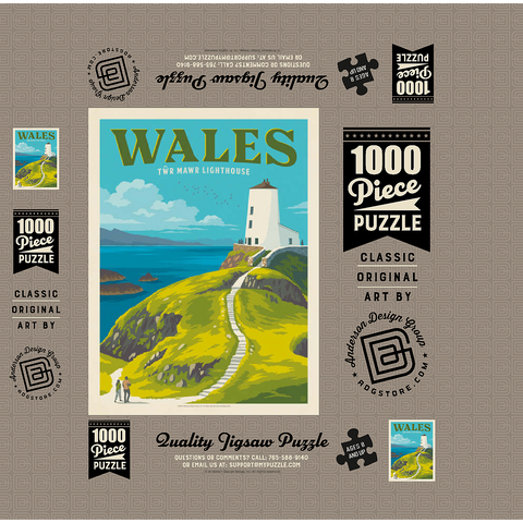 Wales: Tŵr Mawr Lighthouse, Vintage Poster 1000 Jigsaw Puzzle box 3D Modell