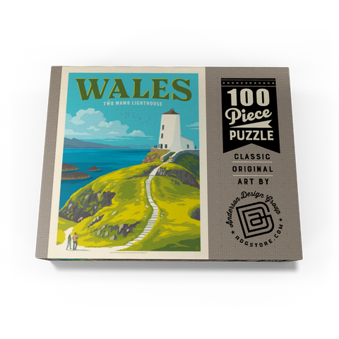 Wales: Tŵr Mawr Lighthouse, Vintage Poster 100 Jigsaw Puzzle box view3