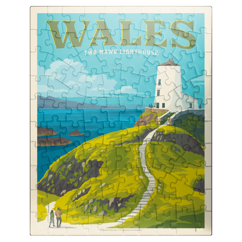 puzzleplate Wales: Tŵr Mawr Lighthouse, Vintage Poster 100 Jigsaw Puzzle