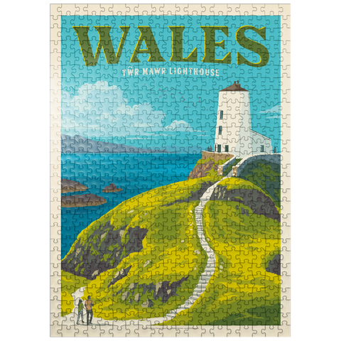 puzzleplate Wales: Tŵr Mawr Lighthouse, Vintage Poster 500 Jigsaw Puzzle